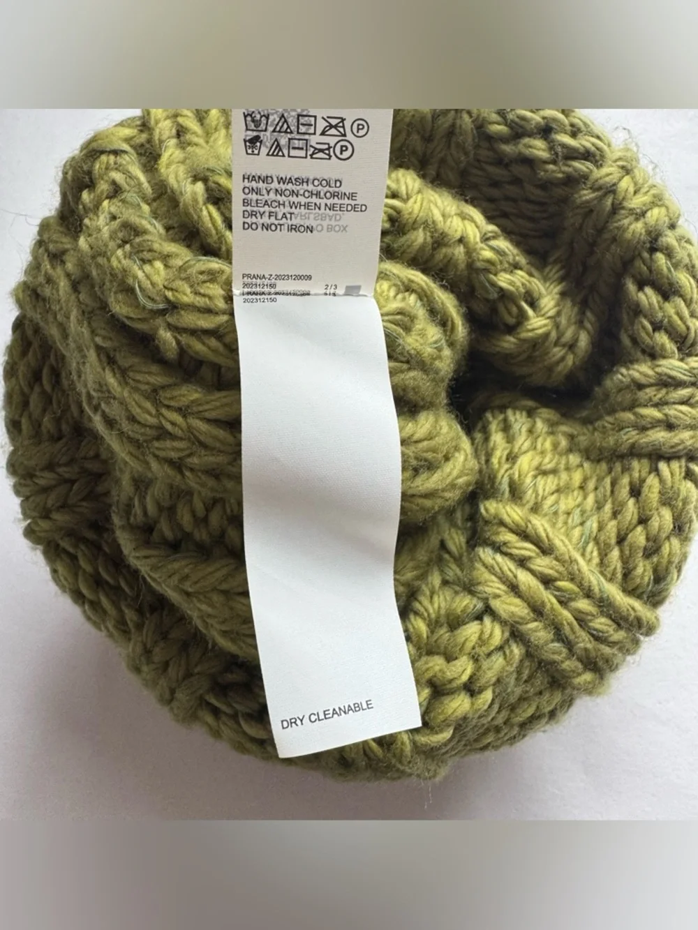 Prana Snow Crystal Beanie Fern Green Pom Pom Chunky Knit
